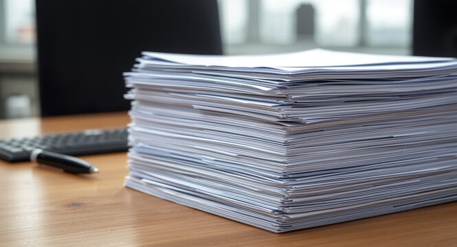 Stacked legal paperwork on office desk showing possession proof for property buyers