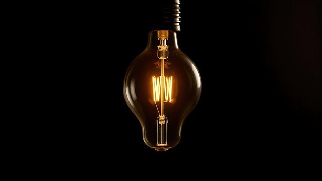subduers. A glowing lightbulb with visible filament, centered in a dark studio setting. product launch decks, UI/UX mockups, designed for product launches and innovation pitches.