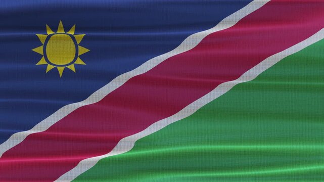 Namibia flag waving in the wind with high quality fabric texture