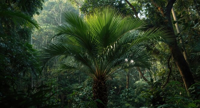 Young Cycas edentata thriving in shaded equatorial rainforest areas
