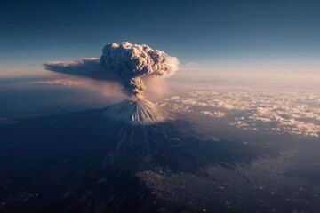 Plume of smoke coming out of a volcano mountain erupting