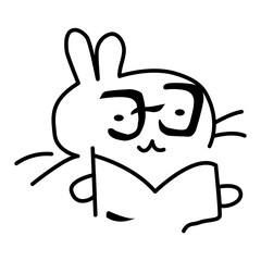 Naklejka premium A simple line of a bunny with glasses reading