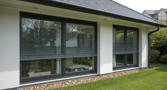 Innovative plastic window design with integrated roller shutters in a contemporary home