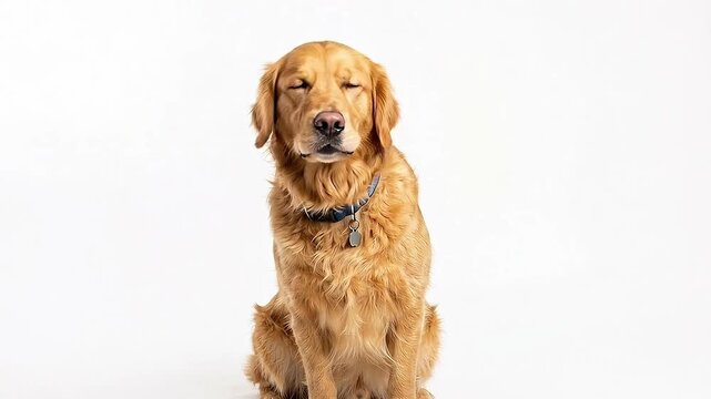 Happy Golden Retriever Dog Portrait on White Background