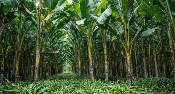 Summer time rubber tree cultivation with rich green leaves