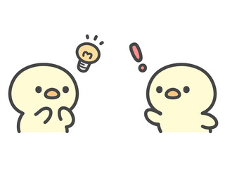 ひらめくひよこたちの手書きイラスト © Nitomaru