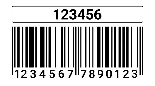 Close-up barcode with the digits 123456 on a white background, highlighting the vertical bars and machine-readable data