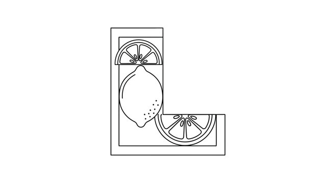 Minimalist L-Shape with Lemon and Orange Slices Outline