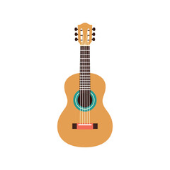 Obraz premium Acoustic guitar vector illustration isolated on white background, flat music instrument design