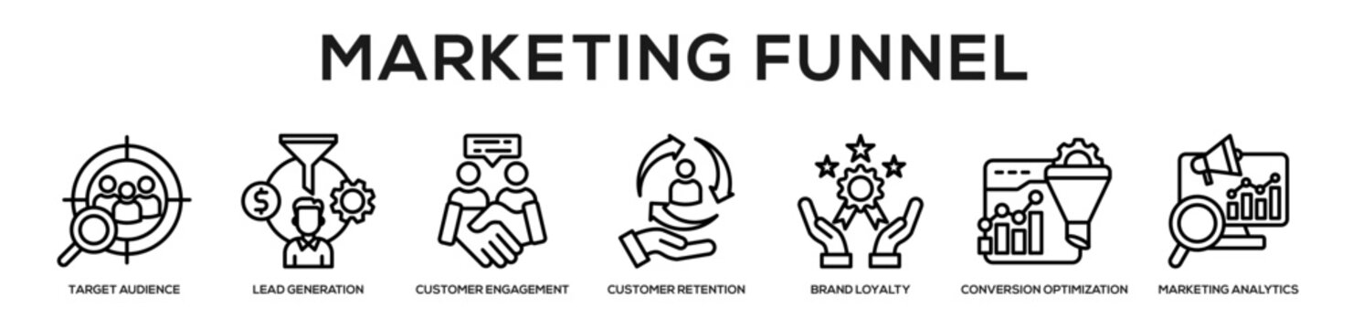 Marketing Funnel web banner icon illustration concept