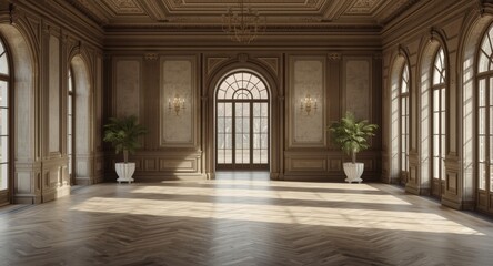 Obraz premium Neutral tone empty internal environment with elegant design and copy space