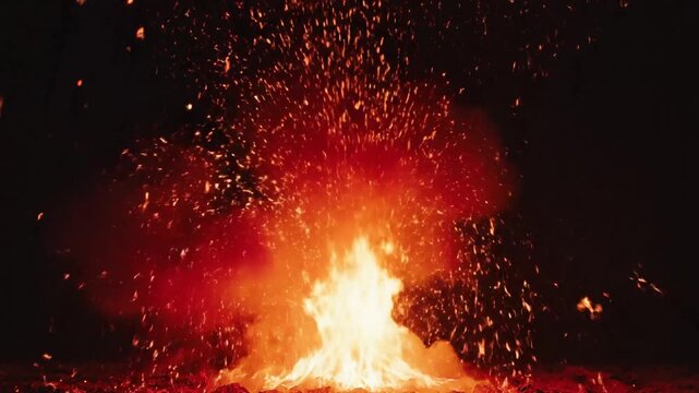 Intense fire and sparks against a dark background showcasing elemental power and danger. The