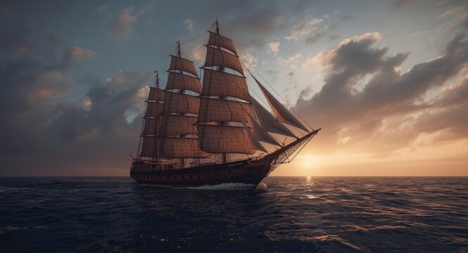 Timeless sailing ship discovery trip on unexplored ocean routes