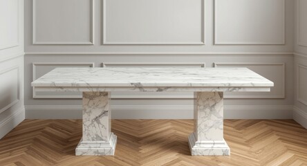 Fototapeta premium white interior marble desk featuring stone pedestal base