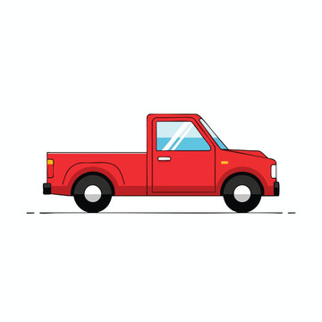 A red pickup truck is depicted in a simple, flat vector illustration on a white background