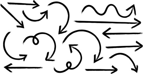 Fototapeta premium Hand drawn arrows collection black and white sketch for directional concepts design