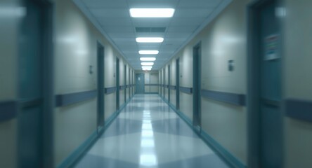 Fototapeta premium Subtle blur hospital passageway background optimized for medical use