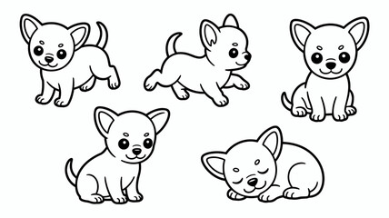 Fototapeta premium Cute Chihuahua Puppy Coloring Set Playful and Sleeping Dog Poses