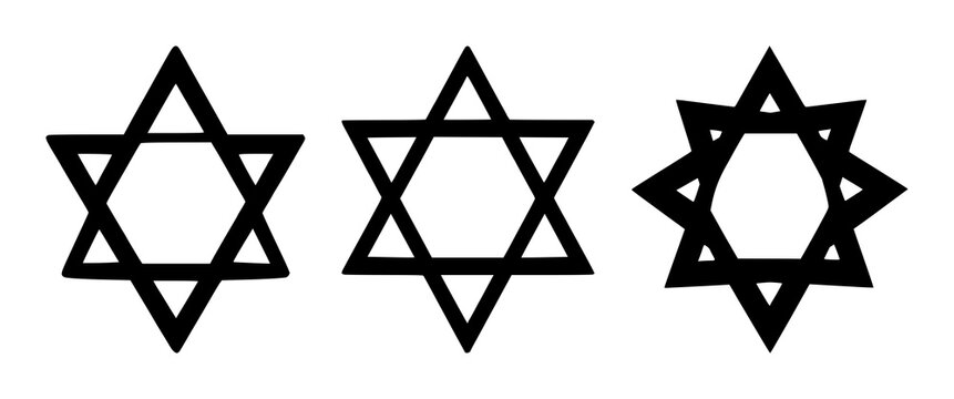 Star of David silhouette set with simple line art design featuring sketches, drawings, vector graphics with minimalist and simple illustrations