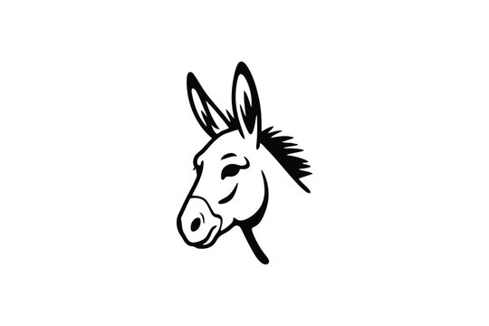 Black and white of a donkey head with long ears and closed eyes