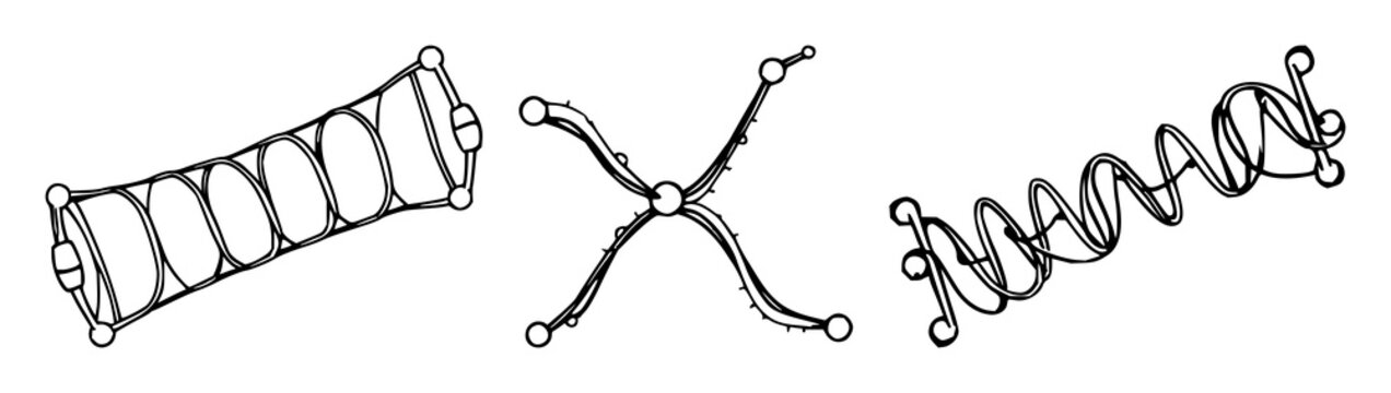 Carbon nanotube set with fine line art of a single nanostructure featuring clean geometric lines, nanotechnology, science theme with illustration and vector
