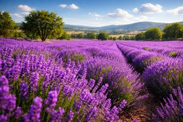 Fototapeta premium Scenic lavender field with vibrant blooms on a sunny summer day