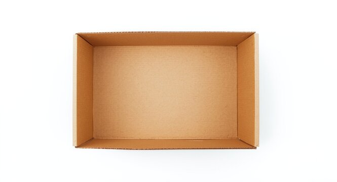 top view of an empty brown cardboard box on a white background
