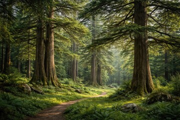 Obraz premium Cedar trees in a peaceful nature reserve full view