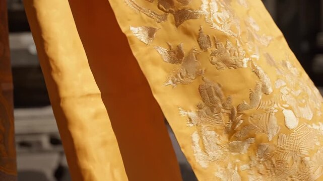 Temple fabric shifting banner with soft motion and cultural detail background