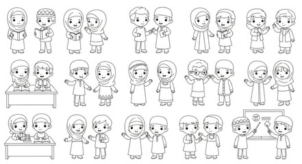 Obraz premium Collection of cute cartoon characters in various poses and interactions.