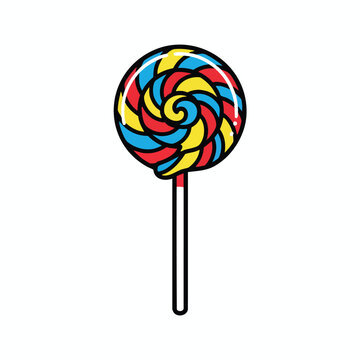 Swirl lollipop with red, blue, and yellow sections on a stick