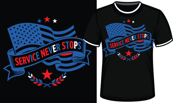 American Flag Ribbon Service Never Stops Wreath Stars Illustration