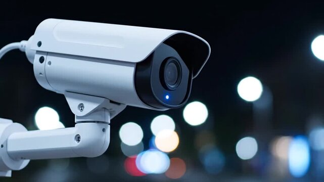 Security Camera at Night, Surveillance, Monitoring, Protection.