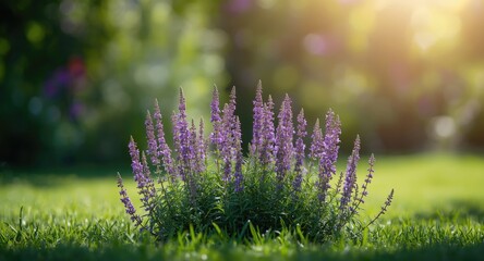 Obraz premium Purple verbena thriving in a vibrant flowerbed with copy space for text