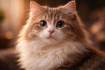 Fototapeta premium Cute fluffy cat portrait with gentle lighting