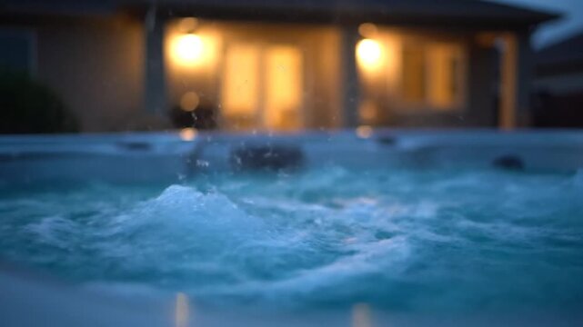 Spa jets splash at night.