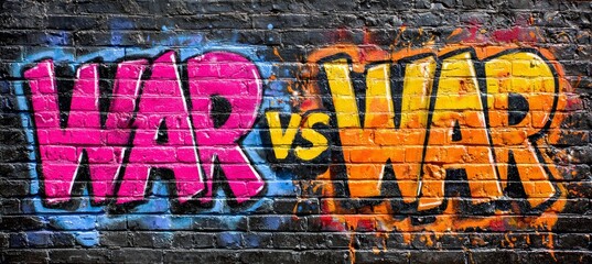 Obraz premium War vs War graffiti sign word on brick wall. Generative AI technology.