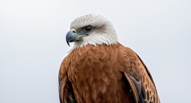 Majestic Brahminy kite featuring reddish brown body feathers and white head plumage