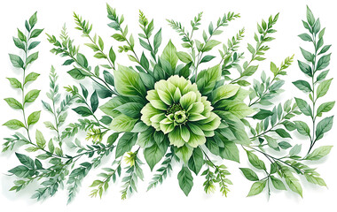 Fototapeta premium White and green chrysanthemum flowers with serrated leaves on light green background white chrysanthemum