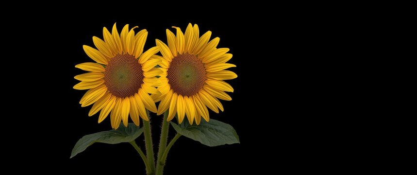 Yellow sunflower twins displaying natural floral symmetry