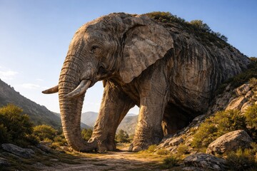 Fototapeta premium Majestic elephant shaped rock formation under clear sky
