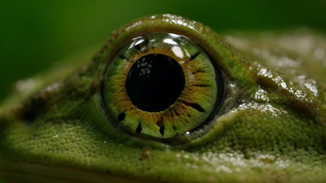 Extreme Macro Close Up of a Vibrant Green Frog Eye