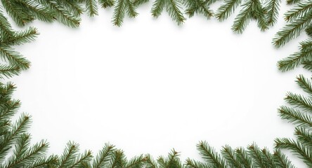 Fototapeta premium White backdrop decorated with green pine twig frame for Christmas inspired artworks