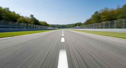 Obraz premium Three lane white asphalt speedway with starting line and flexible copy space for branding