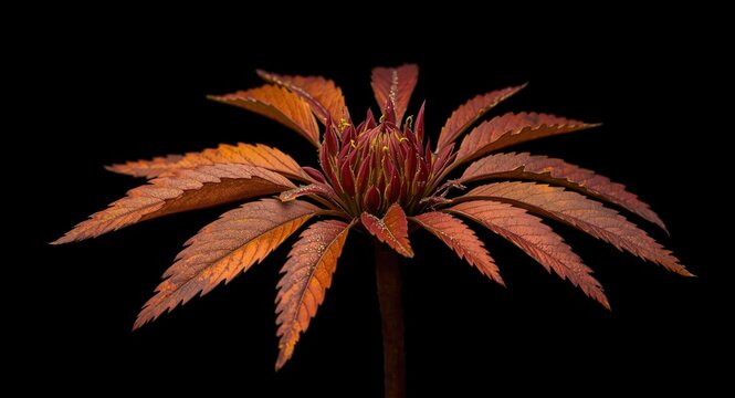 Spreading Pellitory showing warm fall colors and fine leaf details on deep dark background