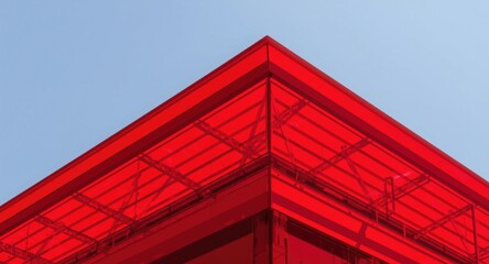 Fototapeta premium Translucent polycarbonate roofing sheet in vivid red for architectural projects