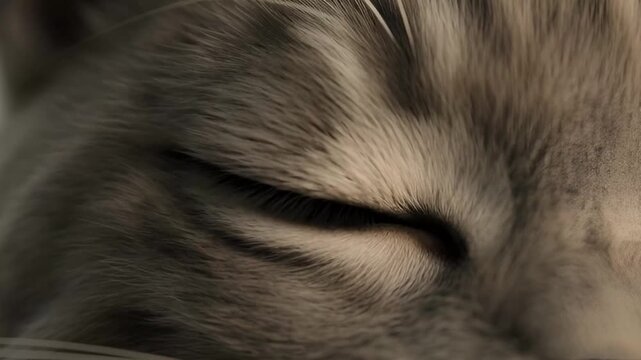 Extreme Close-up of a Grey Cat Eye with Yellow Iris