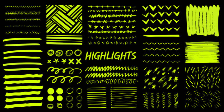 A collection of vibrant highlighter marks and doodle like line patterns