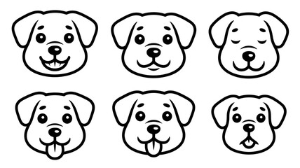 Fototapeta premium Cute Dog Head Expression Line Set Playful Emotions and Puppy Faces