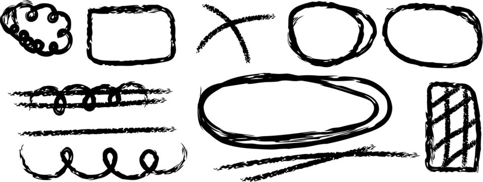 Set of handdrawn doodle frames, borders, and design elements